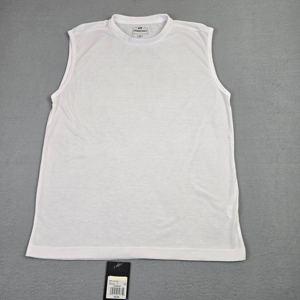 FIT Essentials Men White Sleeveless Athletic Tank Top XL Workout Shirt